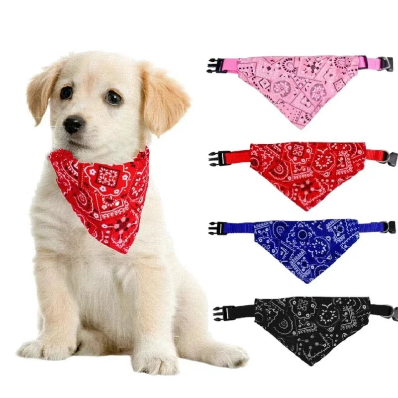 Cat Collar Lovely Adjustable S/M/L Size Dog Cat Necktie Pet Triangular Saliva Tie Scarf Dog Bandana Collar with PU Leather