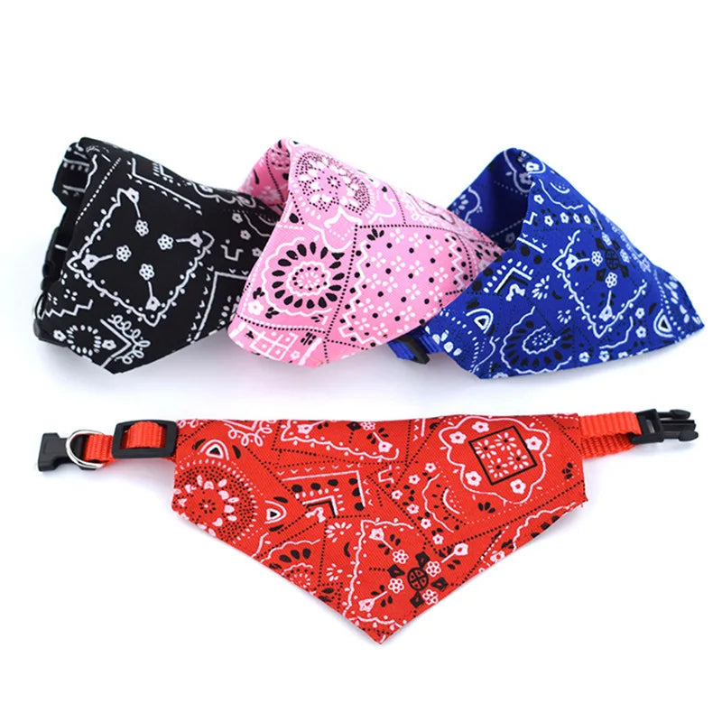 Cat Collar Lovely Adjustable S/M/L Size Dog Cat Necktie Pet Triangular Saliva Tie Scarf Dog Bandana Collar with PU Leather